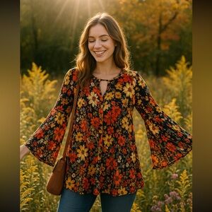 Umgee Red and Orange Long Sleeve Graphic Tunic